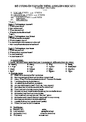 Đề cương ôn tập học kì I Tiếng anh lớp 6 - Năm học 2014-2015
